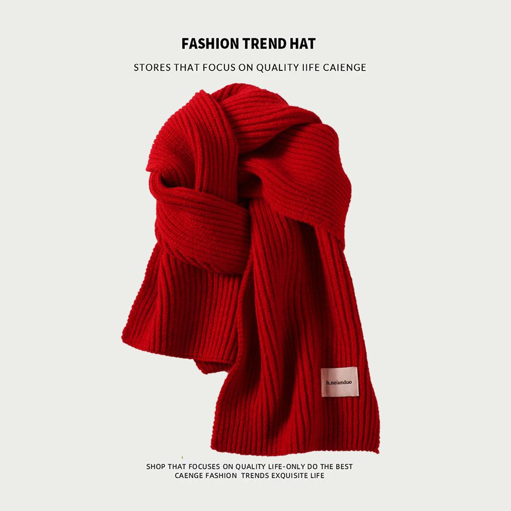 Knitted Wool Scarf With Wool Content, Women'S Autumn And Winter Extended Version, Thick And Luxurious, Solid Color Cashmere Scarf