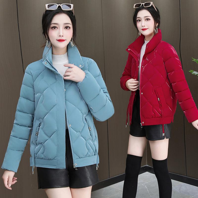 Моющаяся жемчужная глянцевая женская короткая хлопковая куртка, новая зимняя куртка со стоячим воротником, маленькая фигура, облегающая хлопковая куртка в западном стиле, куртка