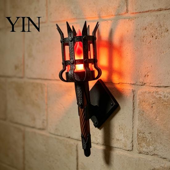 Tavern Atmosphere Lighting Medieval Wall Torch Lamp, LED Handheld Light, Retro Realistic Theme Party Decor Flame Light for Halloween Decor, Mardi Gras