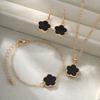 New Five-leaf Clover Jewelry Set, Women's Simple Petal Necklace, Five-leaf Flower Bracelet, Stud Earrings 3-piece Set