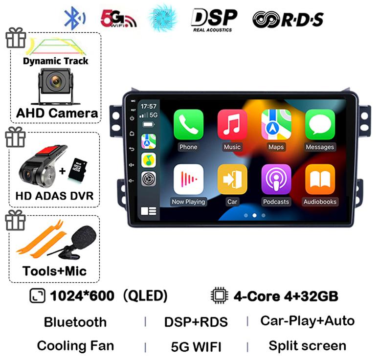 Android 14 Carplay Auto WIFI+4G для OPEL Agila SUZUKI Splash Ritz 2008-2014 Автомобильный радиоприемник Мультимедийный плеер GPS-навигация Стерео BT