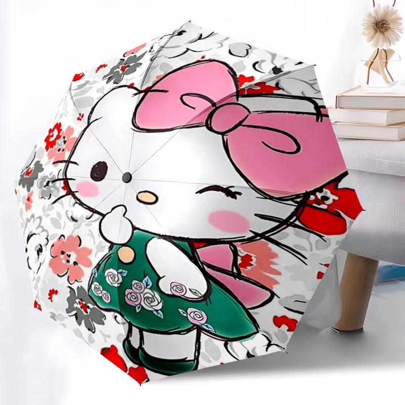 1pc Hello Kitty Floral Print Automatic Opening Folding Umbrella with 8-Rib Iron Frame - Perfect for Outdoor Use, Festive Gifts, Travel, Daily Use, and