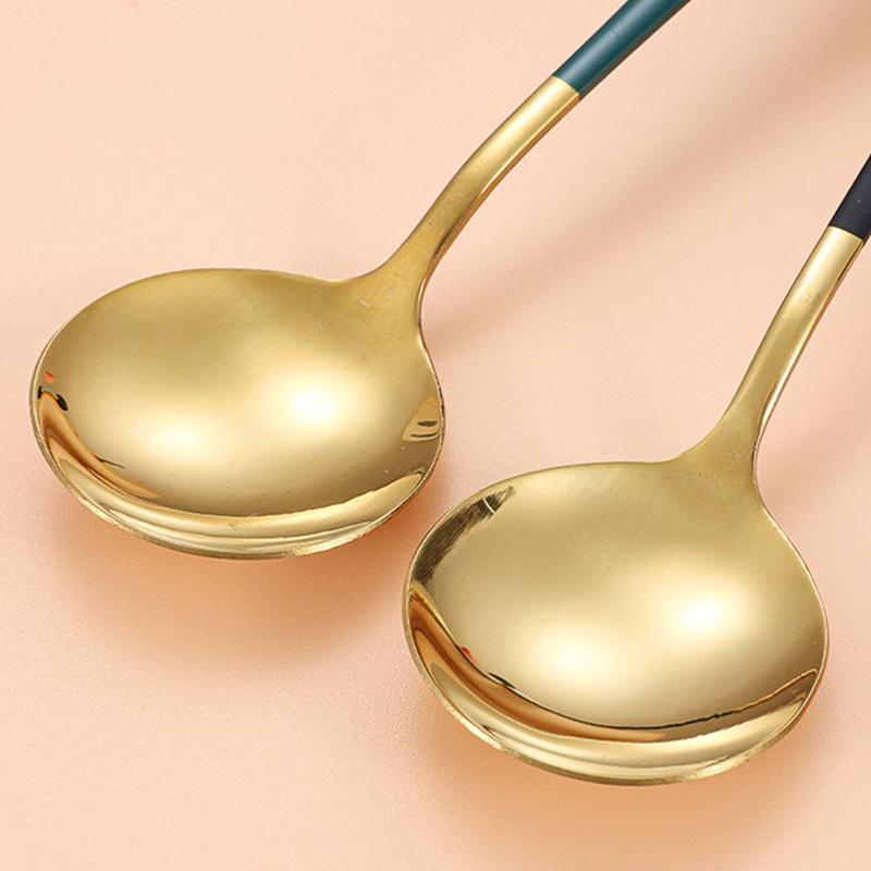 Корейские ложки для супа из нержавеющей стали, домашний кухонный ковш, емкость золотого, серебряного цвета, зеркальная полировка, столовые приборы для кофейной посуды