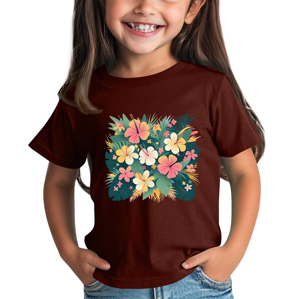 Children's Fashion Daily Printed Round Neck Short Sleeved Casual T-shirt Top