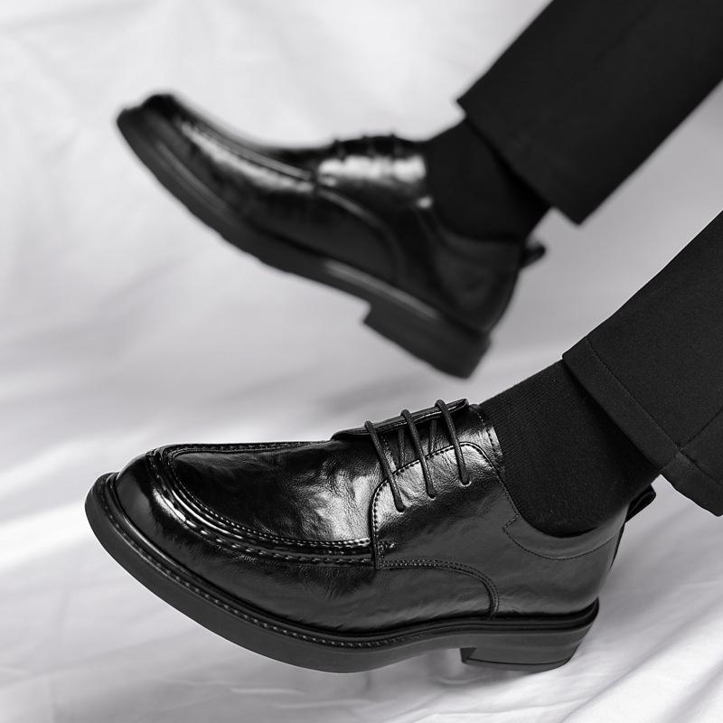 Leather Shoes Men's 2024 British Business Dress Men's Leather Shoes Casual Height Increase 8CM Wedding Groom Shoes