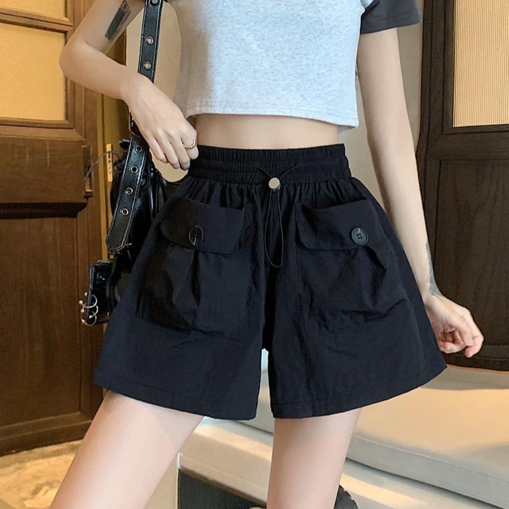 Lace Up Wide Half Leg Pants Drawstring Causal Shorts Women Simple Cargo Pants  Female