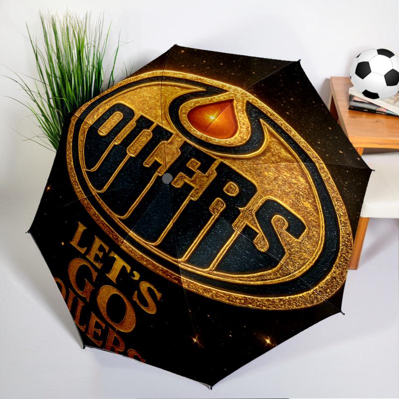 Energetic Oilers Team Spirit Umbrella 8-Frame for Travel, Camping, Casual Lightweight Portable Umbrella, Essential for Every Family Holidays Gift
