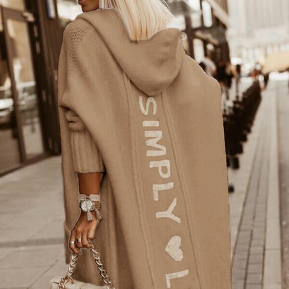 Осенне-зимнее новое свободное вязаное пальто-кардиган средней длины с капюшоном