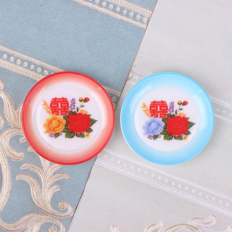 5Pcs Dollhouse Miniature Supplies Chinese Double Happiness Food Plate Miniatures Kitchen Accessory