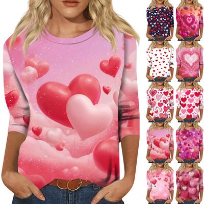 Женский модный повседневный пуловер с рукавом три четверти, принтом ко Дню святого Валентина и круглым вырезом