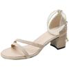 2025 new skirt fairy style bridesmaid shoes French pearl sandals women's summer low-heeled large-size thick-heeled high-heeled shoes