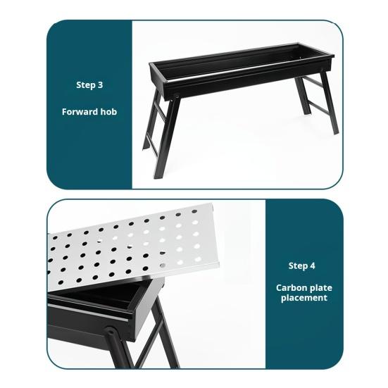 Гриль-барбекю Портативный складной угольный гриль для приготовления пищи на открытом воздухе Простая сборка и очистка Нержавеющий металлический гриль для кемпинга, пикников, пляжных вечеринок