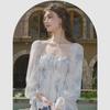 2024 Spring/Summer Floral Square Collar Long Sleeve Dress - Elegant Fairy-Tale Print