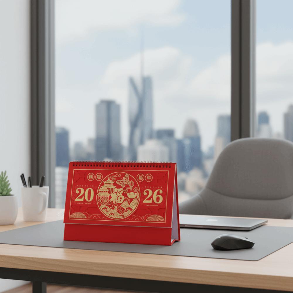 Traditional Standing Flip Desk Calendar Zodiac Horse Year Desk Planner Blessing Words Business Planner New Year
