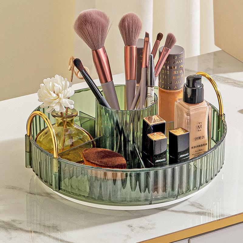 Rotating Vanity Organizer: Multifunctional Cosmetic Shelf for Lipsticks & Brushes