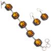 Citrine Quartz Gemstone Jewelry Bracelet &Earring 7-8''