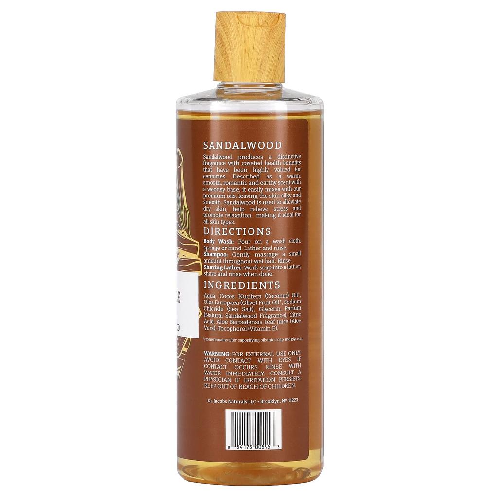 Dr. Jacobs Naturals Botanical Rich Castile Body Wash, Soothing Sandalwood, 16 Oz (473 Ml)