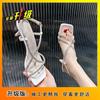 Open-toed Square Head One-word Rhinestone Fairy Sandals 2025 Summer New Versatile and Beautiful Stiletto with Skirt High Heels