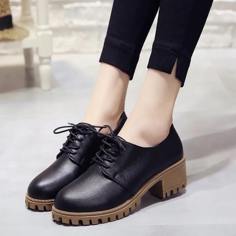 Модная женская обувь для отдыха на каблуках Туфли для женщин Push Size Platform Heels Роскошные коричневые туфли в стиле ретро для женщин