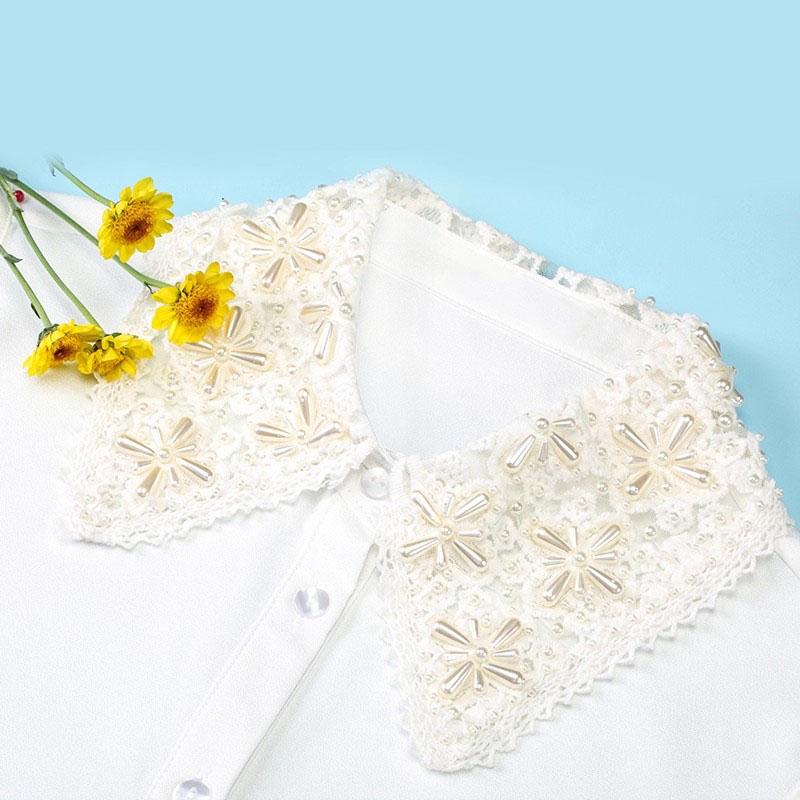 Elegant White Fake Collar Woman Beads Detachable Collar Fake Women Vintage Crystal Chiffon Ladies False Blouse Collar Half Shirt