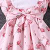Лето 2024 г., розовое детское платье принцессы с короткими рукавами и принтом для девочек, одежда для девочек