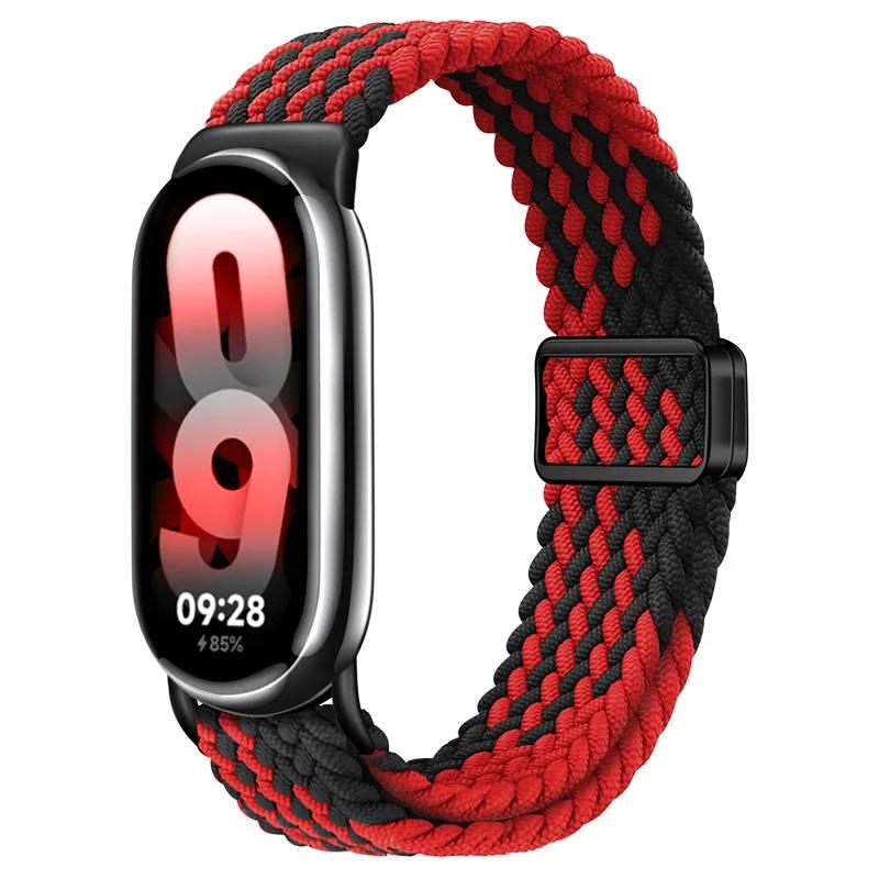 Braided Strap for Xiaomi Mi Band 8 Elastic Nylon Solo Loop Adjustable Watchbands Magnetic Buckle Correa Bracelet for Miband 8NFC