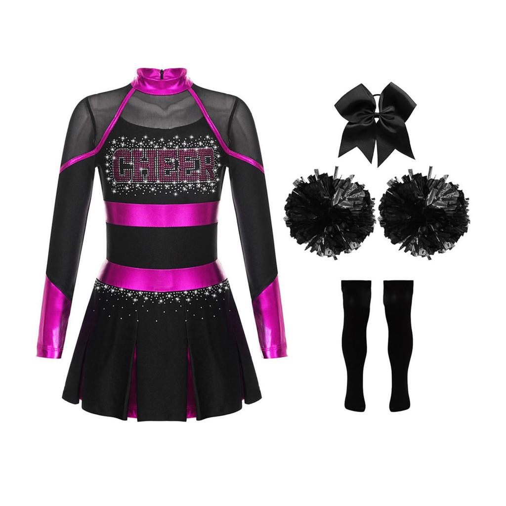Детский модный костюм для чирлидинга и косплея, комплект (Платье + Аксессуар для волос + Цветок для руки + Носки)