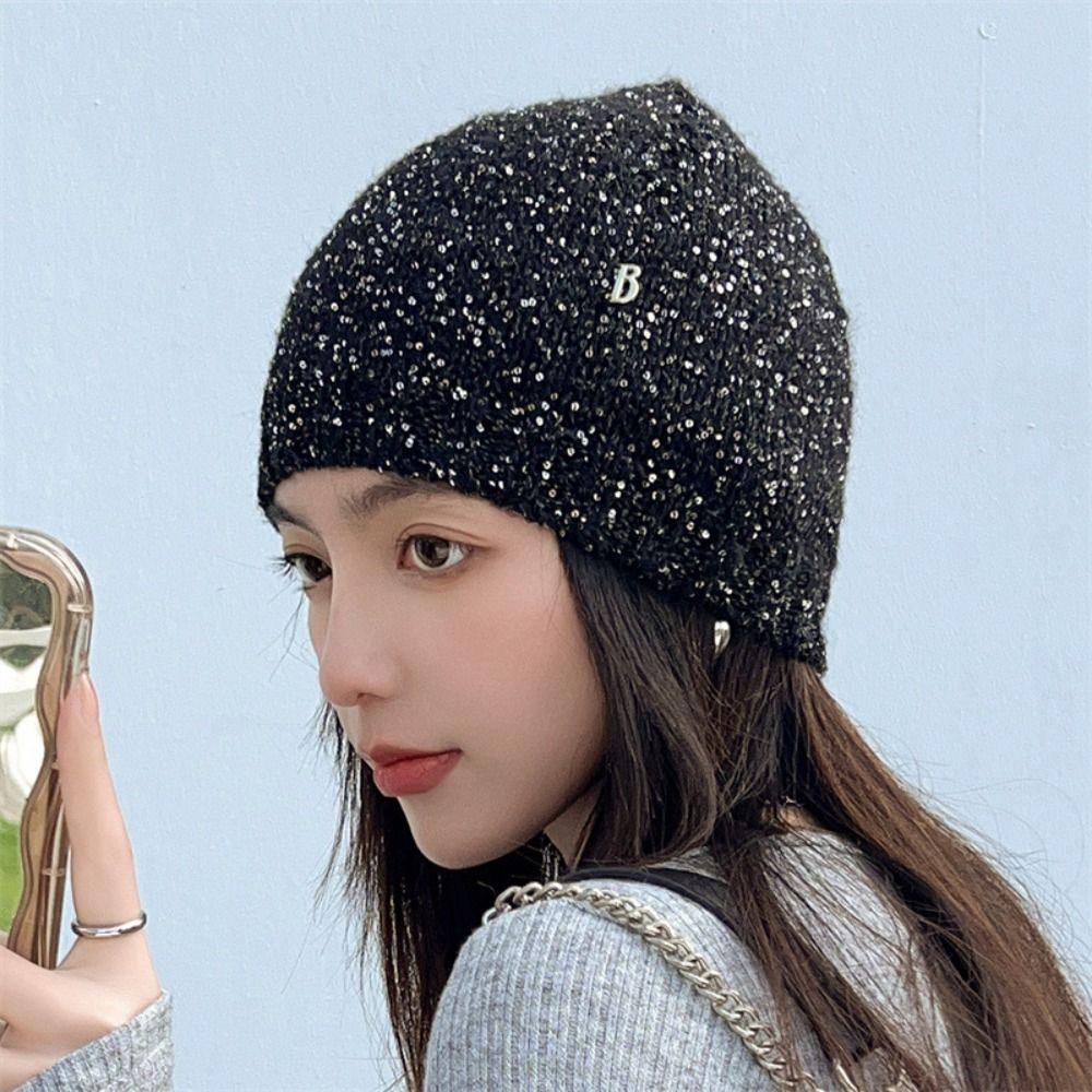 Warm Cap Sequin Knitted Hat Bow Knit Cap Casual Bowknot Beanies Hat  Autumn
