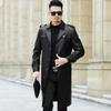 Осенняя длинная кожаная ветровка мужская дубленка пальто длиной до колена деловое повседневное пальто для людей среднего возраста с воротником кожаное пальто