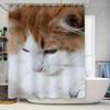 Cat Print Shower Curtain Bath Decorative Waterproof Fabric 3D Cat Design Bathroom Accessories for Home Decoration White Brown Co