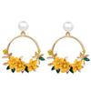 1 пара серег-подвесок, круглые, темпераментные, инкрустированные блестящими стразами, декоративные подарки с искусственным жемчугом, женские, милые серьги-гвоздики с подвеской в виде цветка
