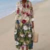 Женское повседневное модное платье макси с V-образным вырезом и длинными рукавами с цветочным принтом
