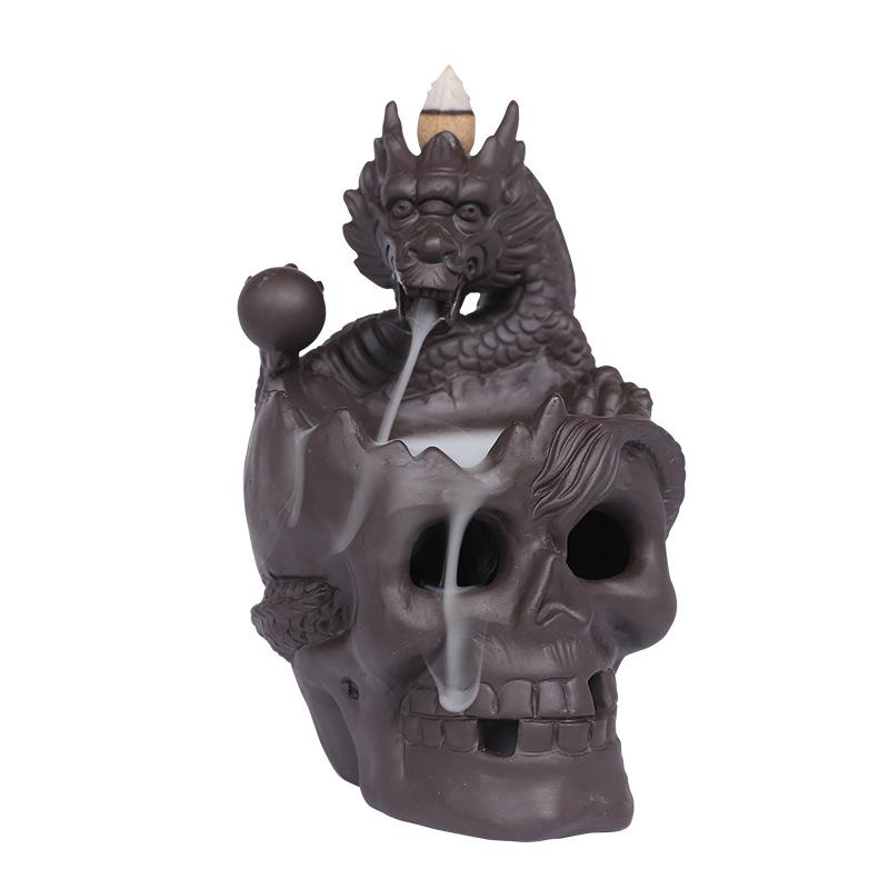 1pc LED Waterfall Dragon Incense Burner Skull Backflow Incense Burner Halloween Home Decor Home Aromatherapy (Without Incense)