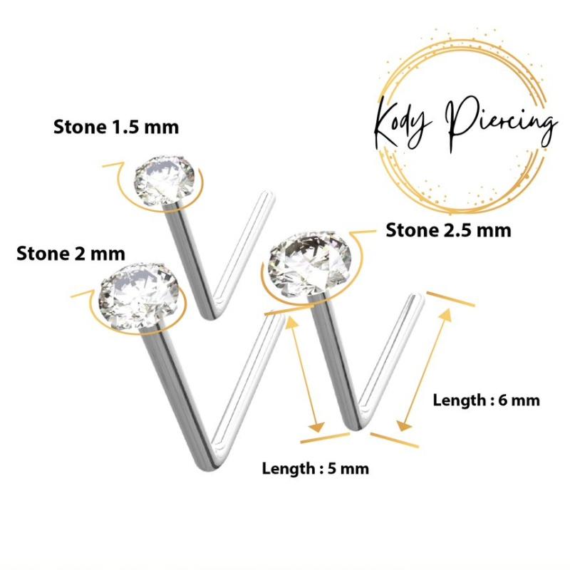 KODY PIERCING Белое золото 9 карат Набор из 3 стержней L и цирконов 1,5 мм, 2 мм и 2,5 мм