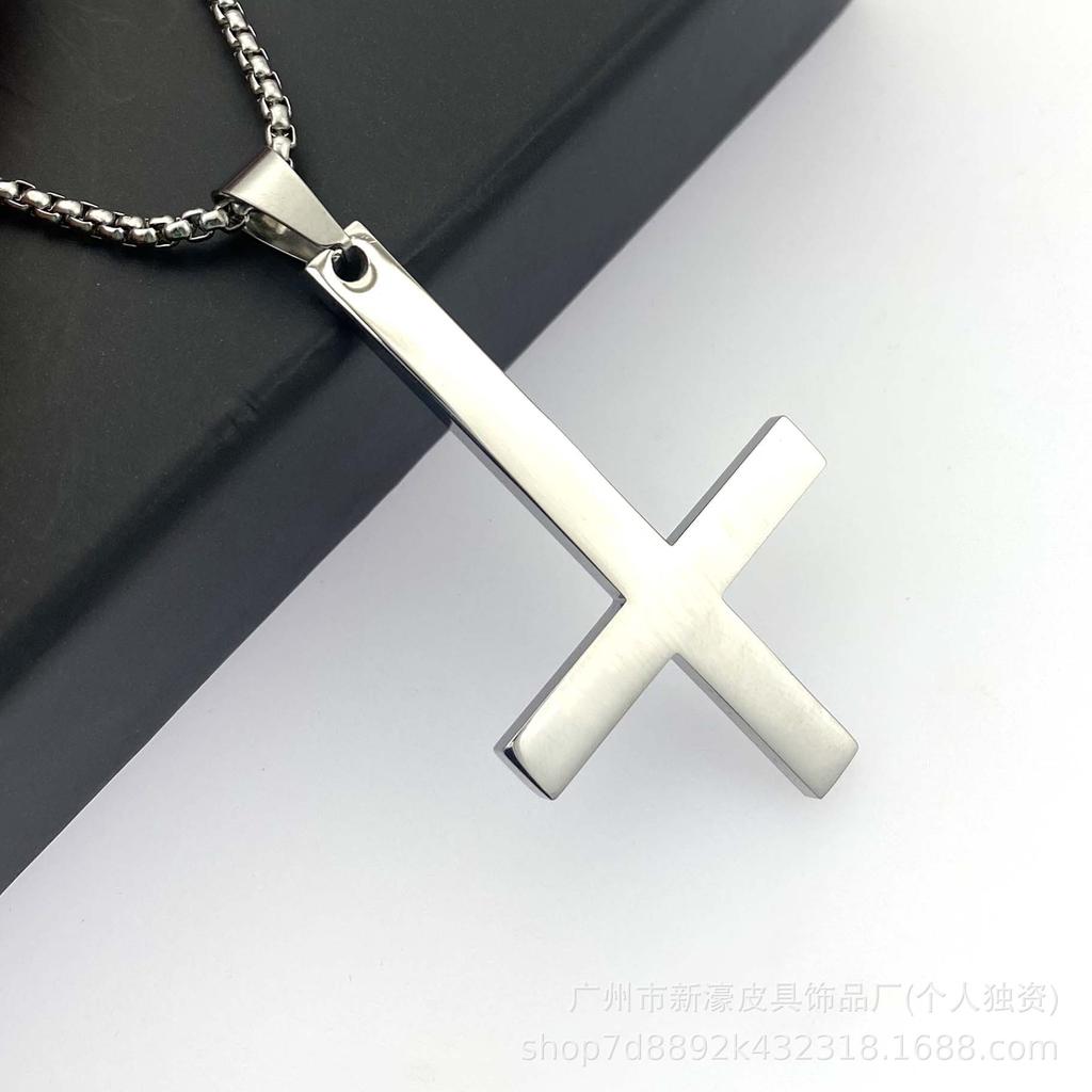 Titanium Steel Accessories, Retro Classic Simple Stainless Steel Upside Down Cross Pendant Necklace