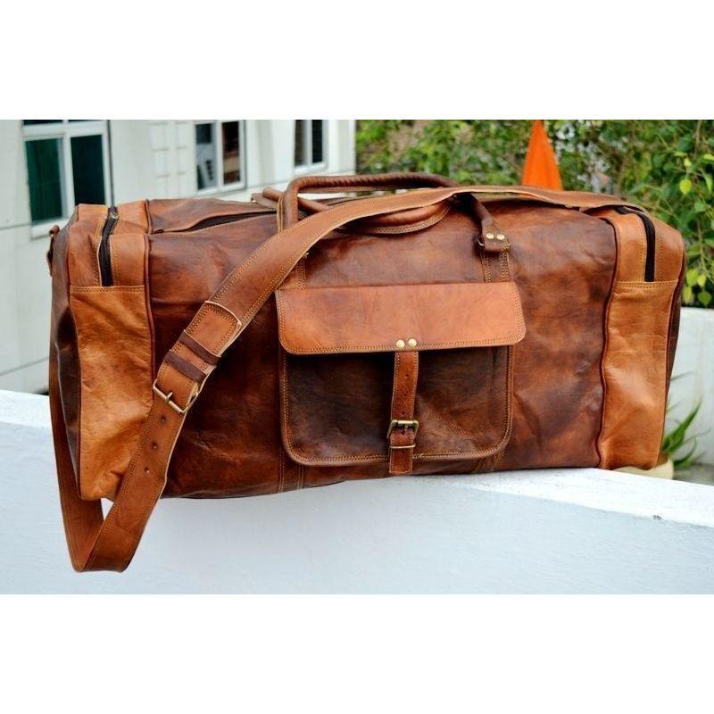 Мужская коричневая винтажная натуральная дорожная сумка Duffle Спортивные сумки Tote из козьей кожи