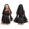 Women Nun Costume O-Ring Halter Mesh Long Sleeve Culottes Dress Headscarf Coif Naughty Halloween Outfit