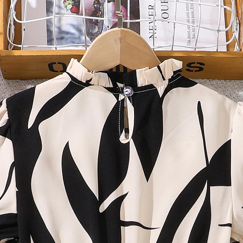 Платья для девочек 7-12 лет, летнее новое длинное платье, темпераментная талия, модная юбка-фонарик с широкими рукавами и широкими качелями