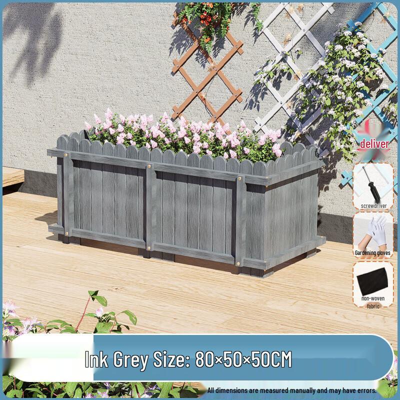 Outdoor Carbonized Solid Wood Garden Planter Box