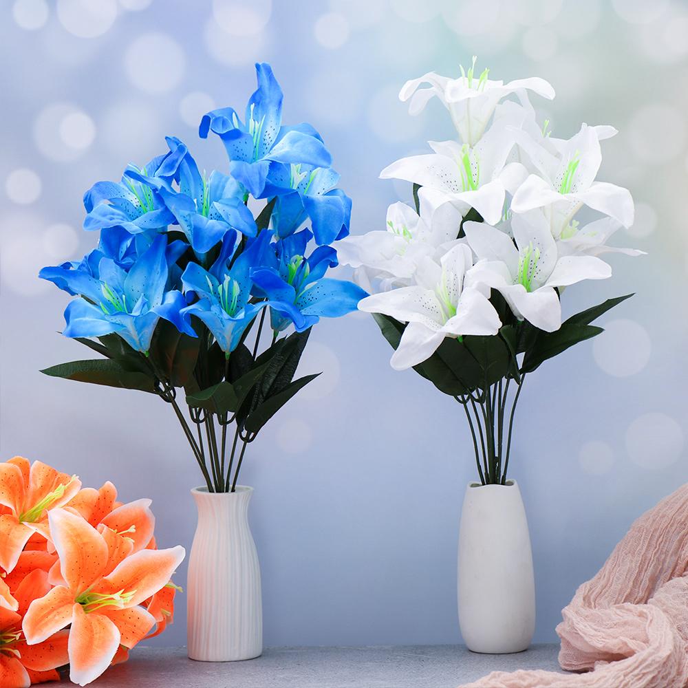 10 Голов Горячие Домашние Аксессуары Красочные Искусственные Цветы Свадебный Декор Лилии Букет Поддельные Лилии