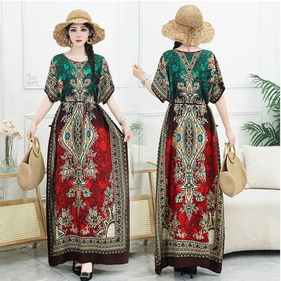 Summer vacation bohemian beach skirt exotic loose sunscreen dress smock