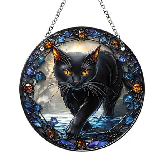 Halloween Witch Black Cat Hanging Sign 2D Flat Acrylic Broom