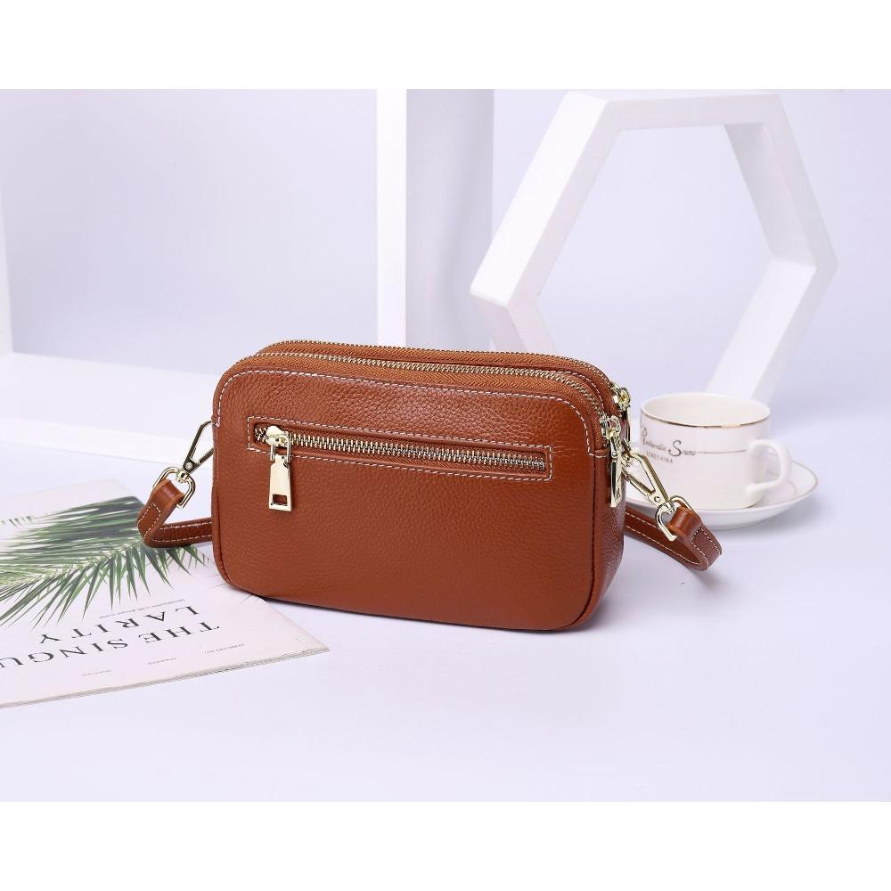 Женская сумка на плечо из коровьей кожи, сумка кроссбоди с несколькими отделениями на молнии, практичная женская сумочка, простая маленькая квадратная сумка