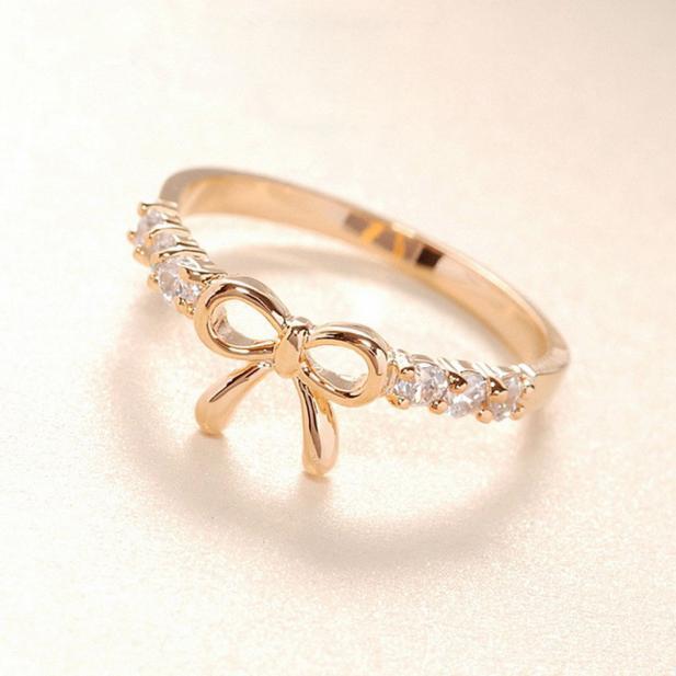 Korean Jewelry Crystal Bow Ring GD