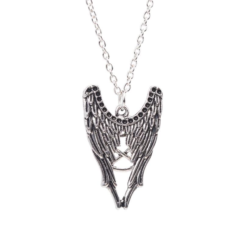 Ожерелье в стиле ретро из фильма «Сверхъестественное» Пентаграмма Пентакль Кастиэль Крылья ангела Винтаж античное серебряное ожерелье цвета кулон амулет ювелирные изделия для меня