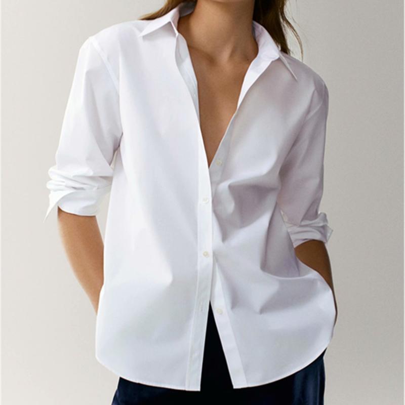 Withered England Style Office Lady Fashion Simple Solid White Blouse Women Shirt Women Tops
