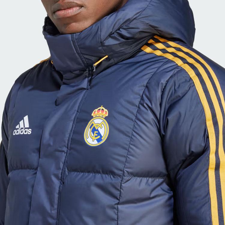 adidas Пуховик Real Madrid Dna Color Block с длинным рукавом и капюшоном, мужская верхняя одежда, чернильно-синий HY0616