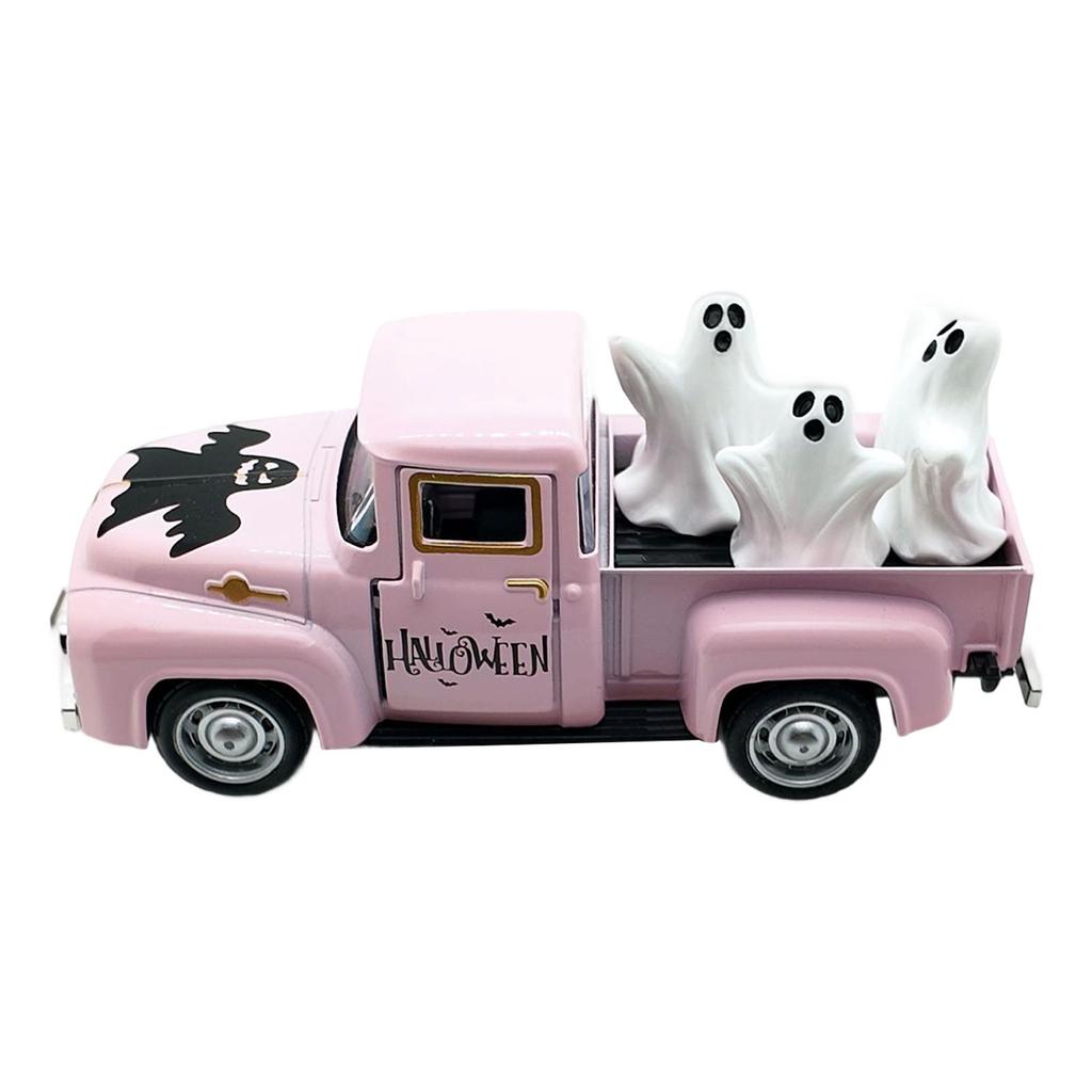 Vintage Halloween Alloy Truck Model with Ghostly Figurines Vehicle Collectible Ornament Farmhouses Home Office Decors