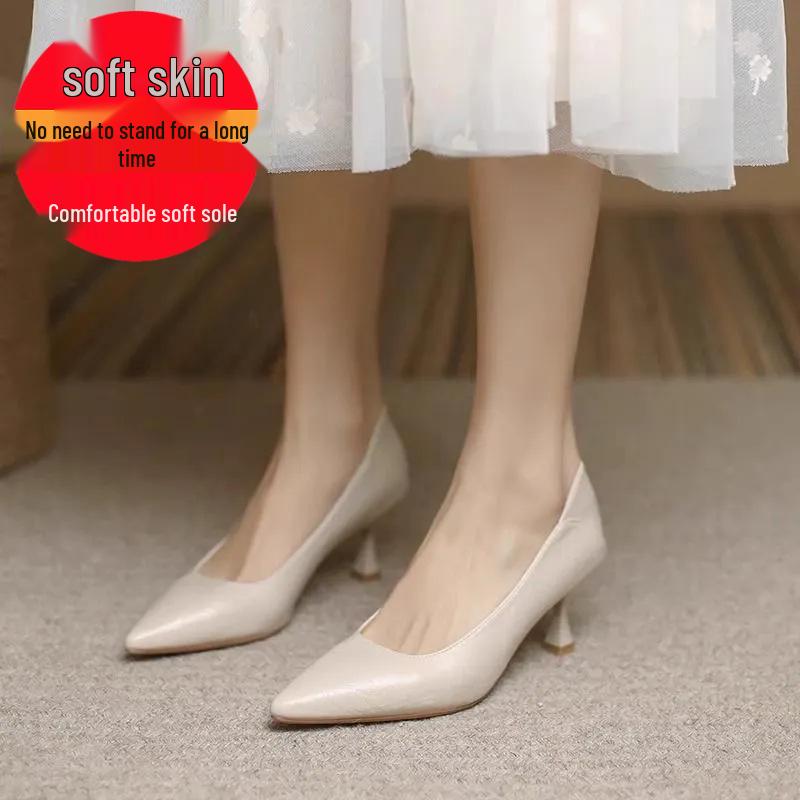 Черные туфли-стилеты из мягкой кожи - Удобные туфли для работы с острым носком для женщин