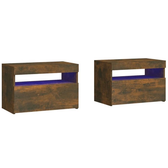 Maison Exclusive - Tables de chevet 2 pcs et lumières LED Chêne fumé 60x35x40 cm